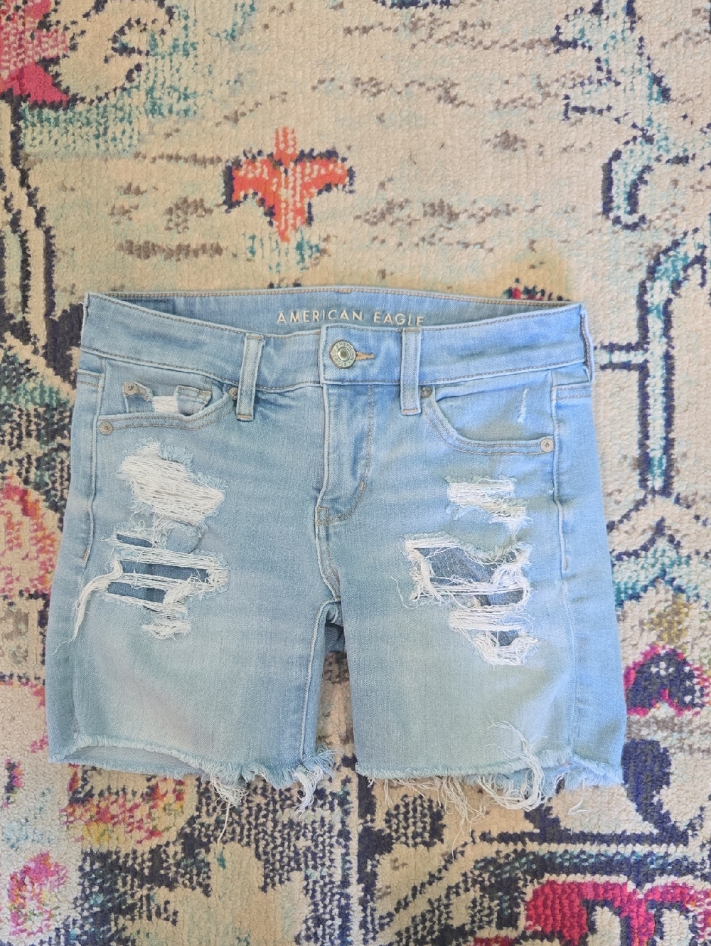 American Eagle Outfitters Light Blue Distressed Denim Cutoff Shorts